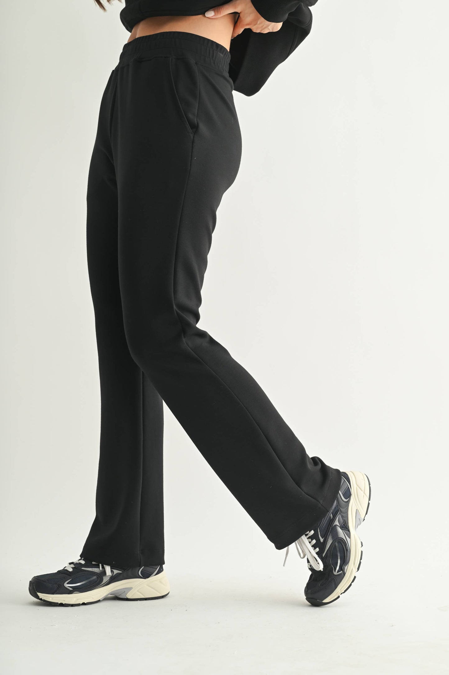 Modal Blend High-Waist Pants - Black