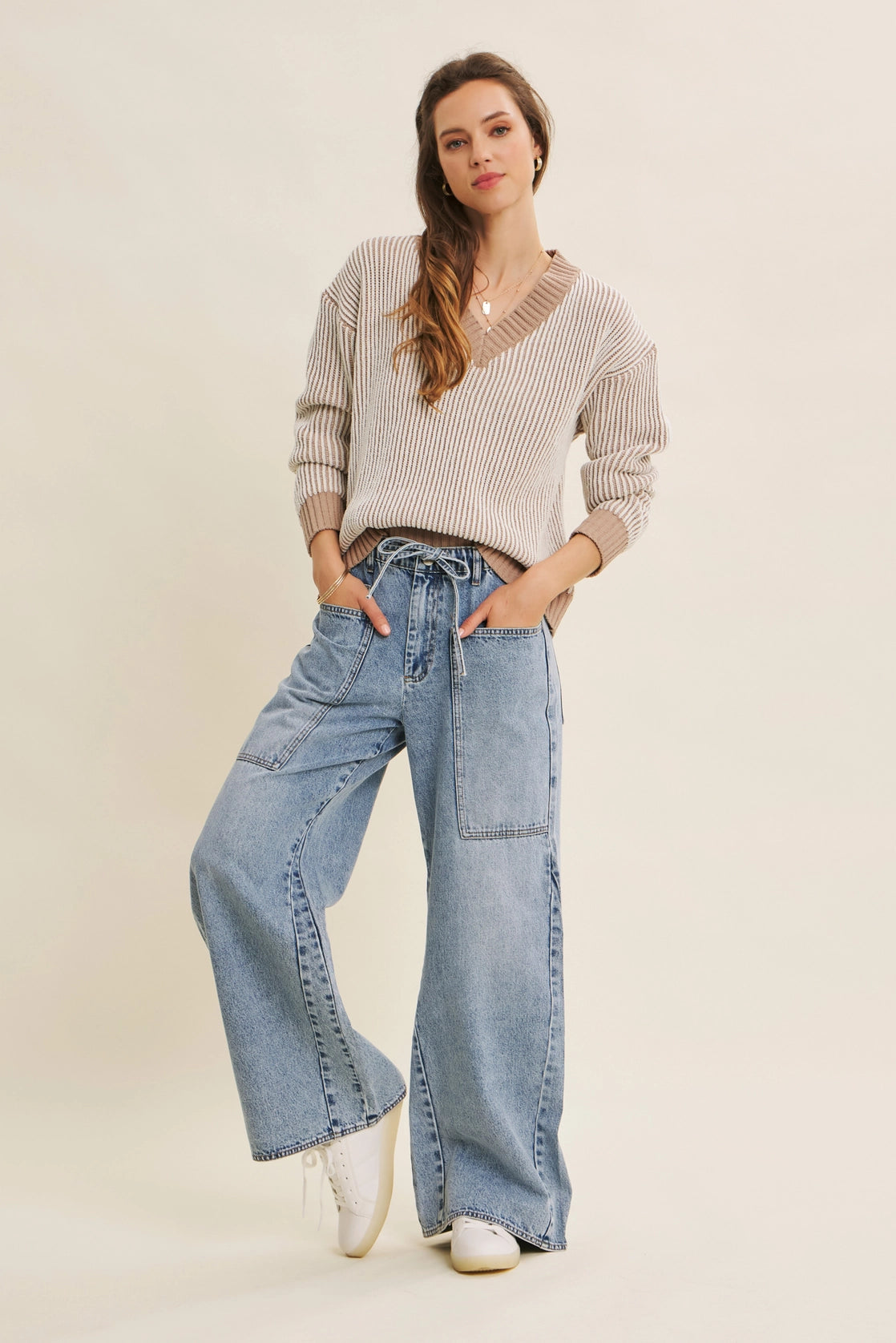 Denim Washed Oversized Wide-Leg Jeans