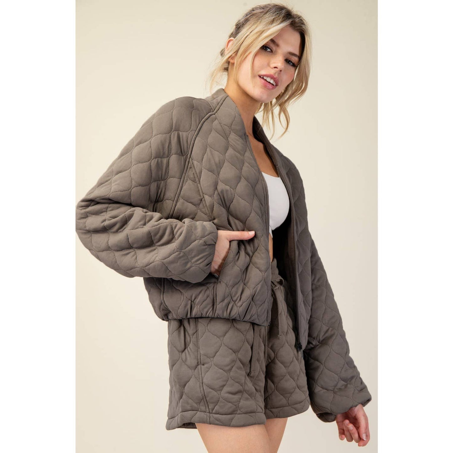 Quilted Elegance Bomber Jacket