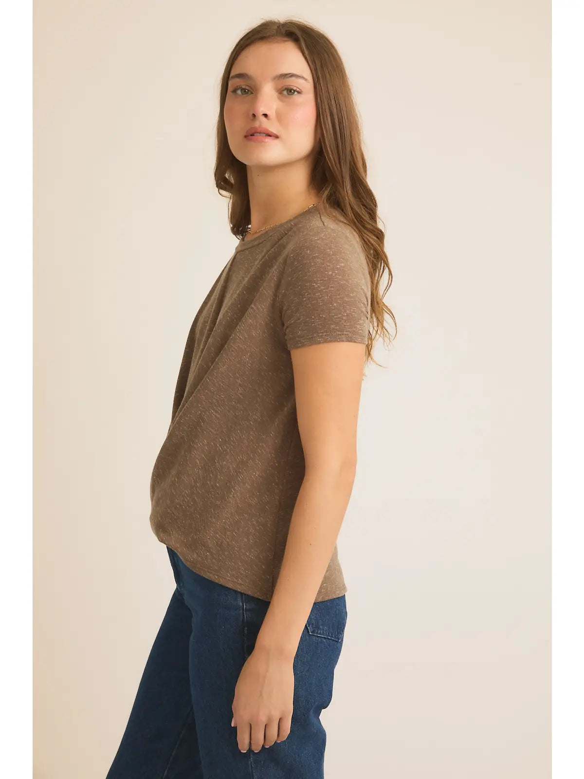 Front Twist Short Sleeve Top - Mocha