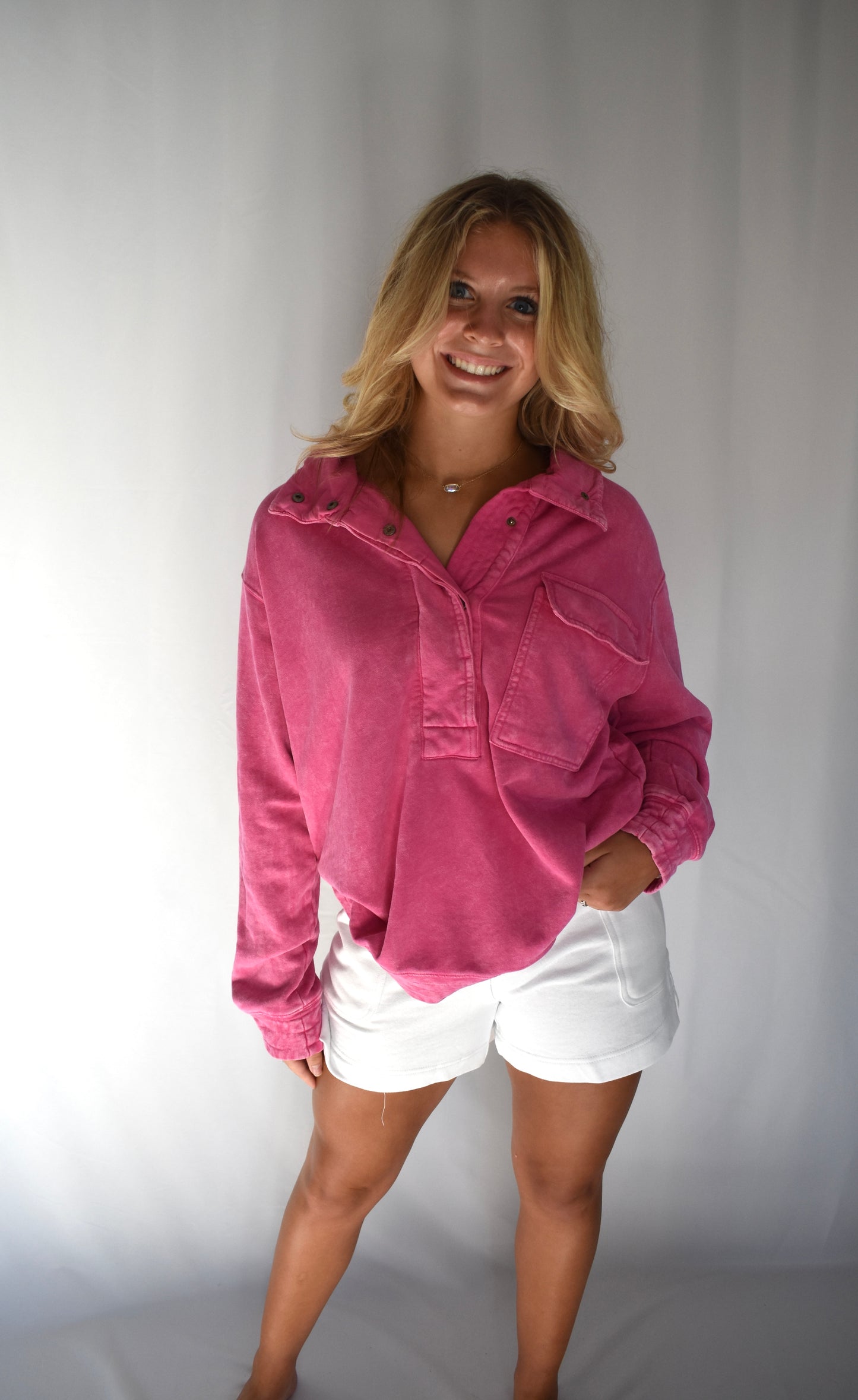French Terry Washed Sweatshirt- Pink