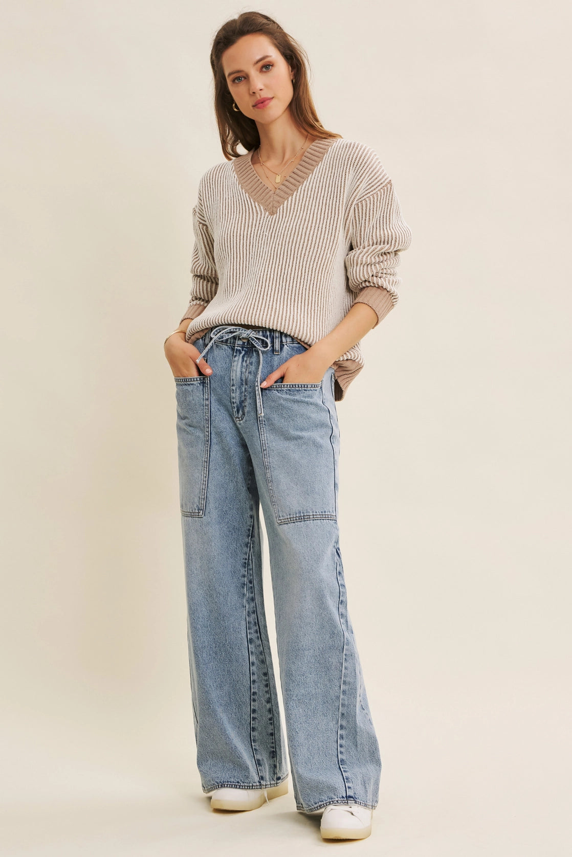 Denim Washed Oversized Wide-Leg Jeans