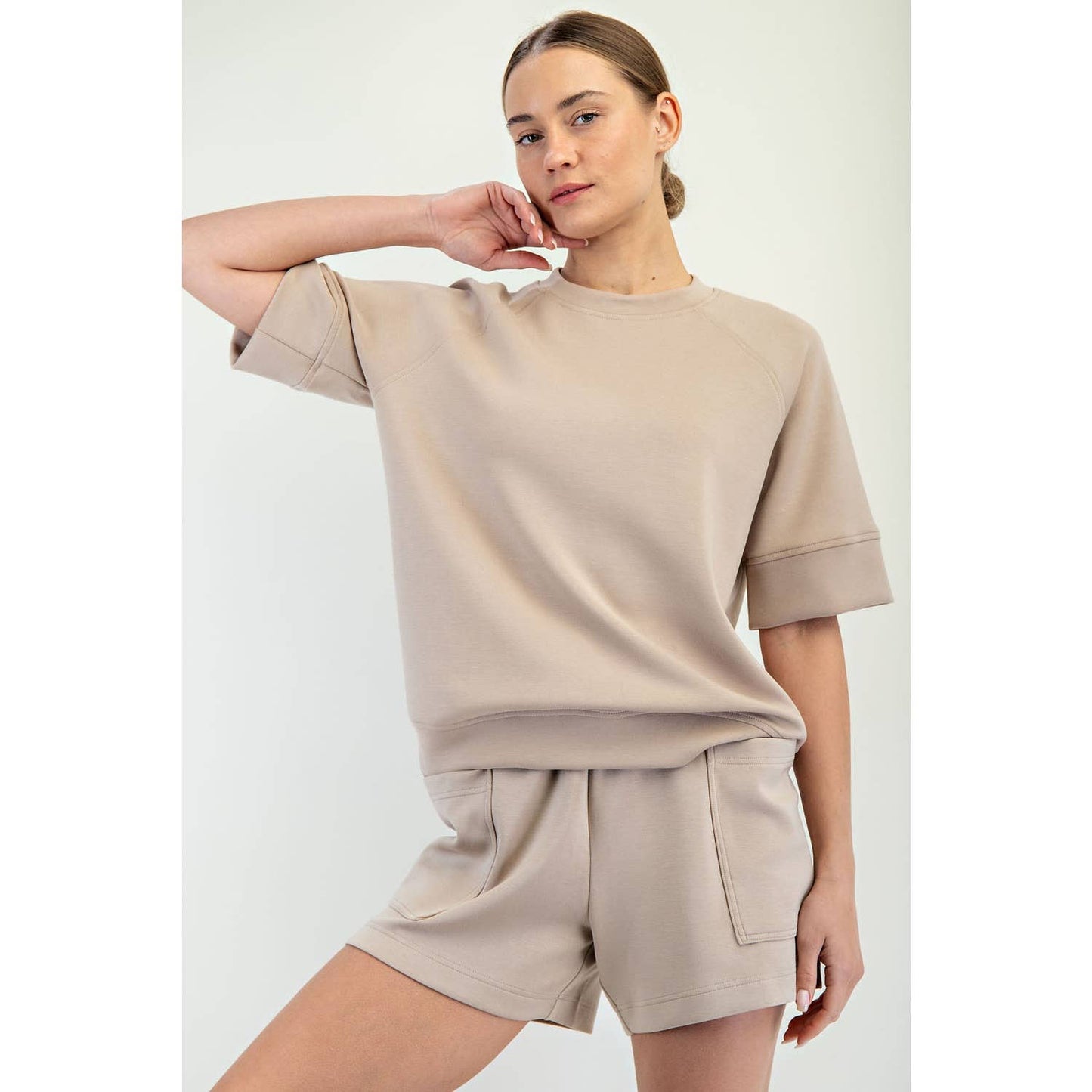 Modal Scuba Luxe Oversized Sleeve Top - Taupe