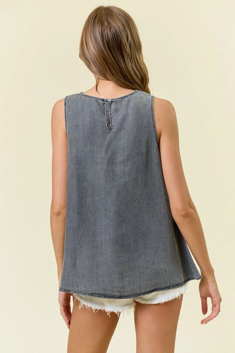Black Sleeveless Denim Top