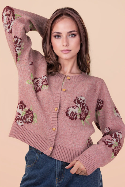 Mauve Floral Soft Knit Cardigan