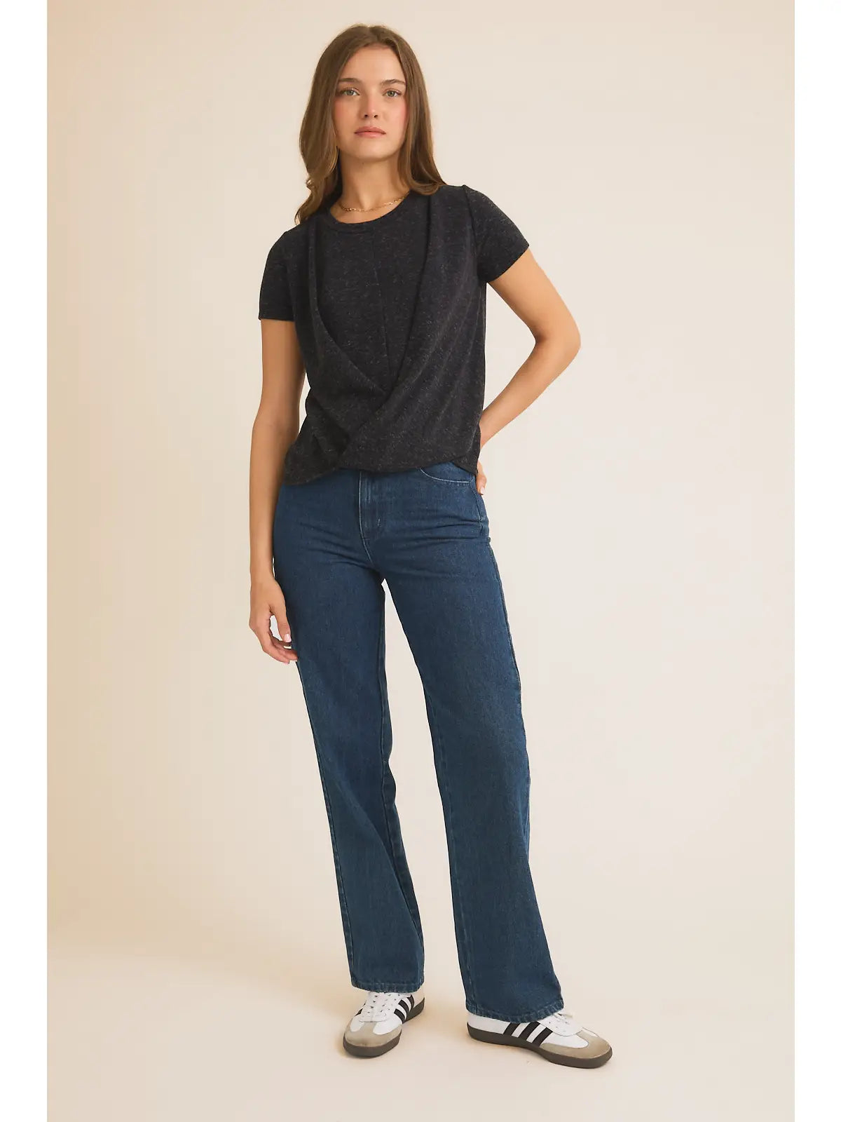 Front Twist Short Sleeve Top - Black