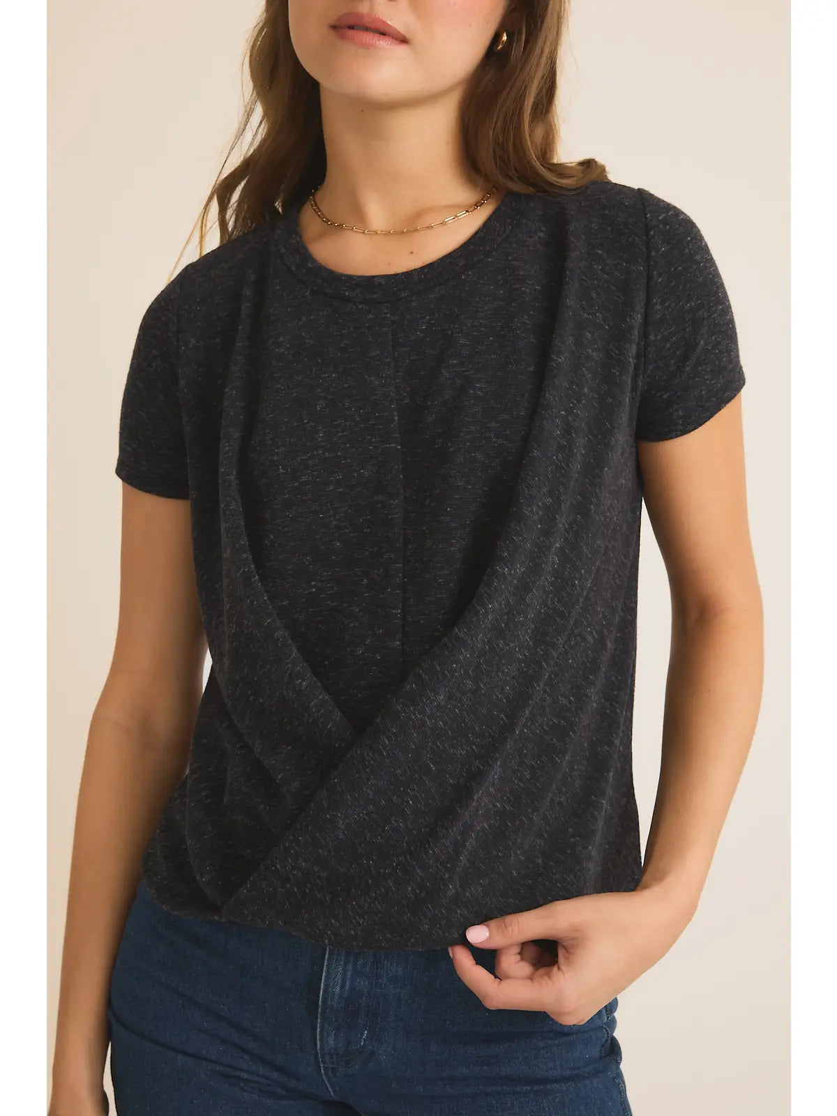 Front Twist Short Sleeve Top - Black