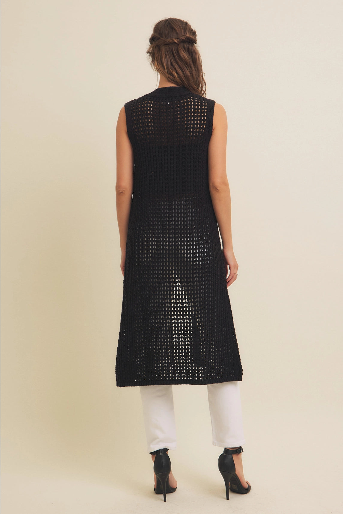 Button-Down Open Knit Midi Cardigan