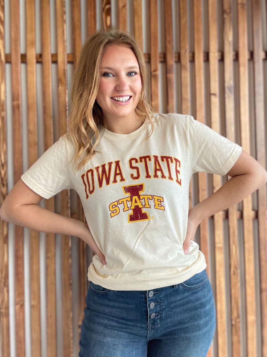 IA State Distressed Tee: Ivory