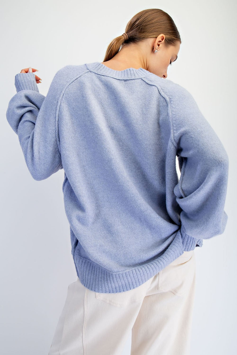 Oversized V-Neck Sweater - Baby Blue