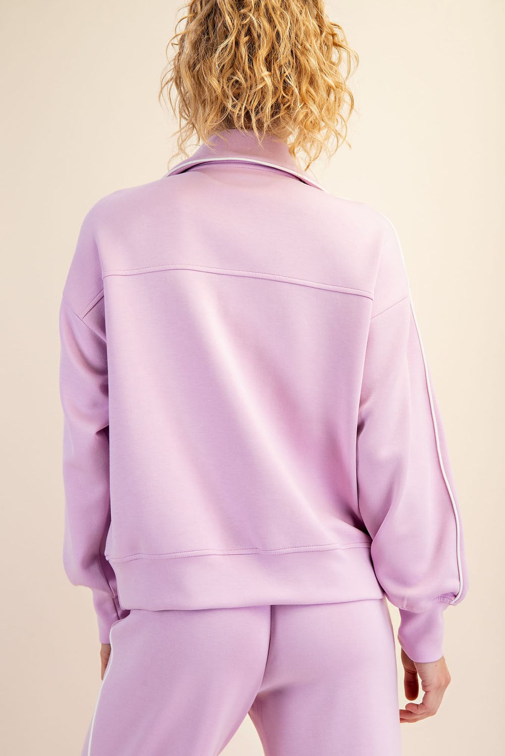 Modal Scuba Piping Quarter Zip Pullover - Blossom/Cream