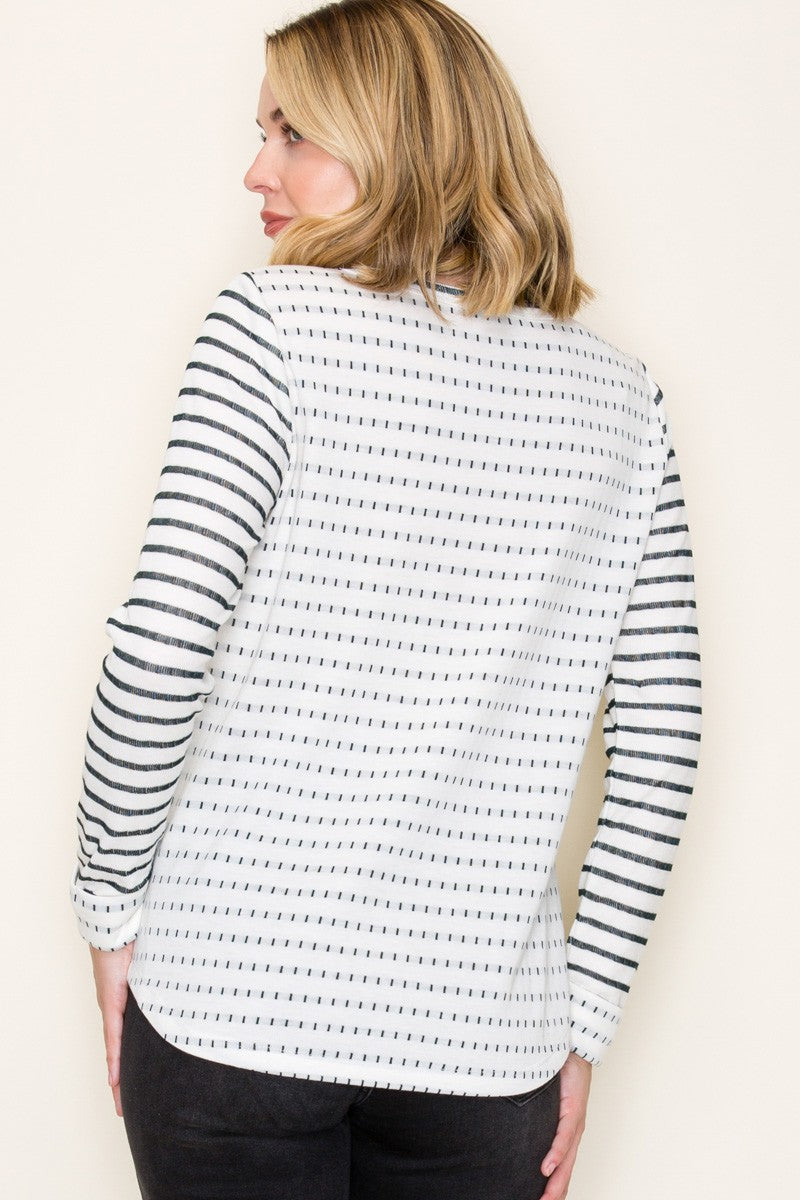 Dotted Striped Poly French Terry Top - Green