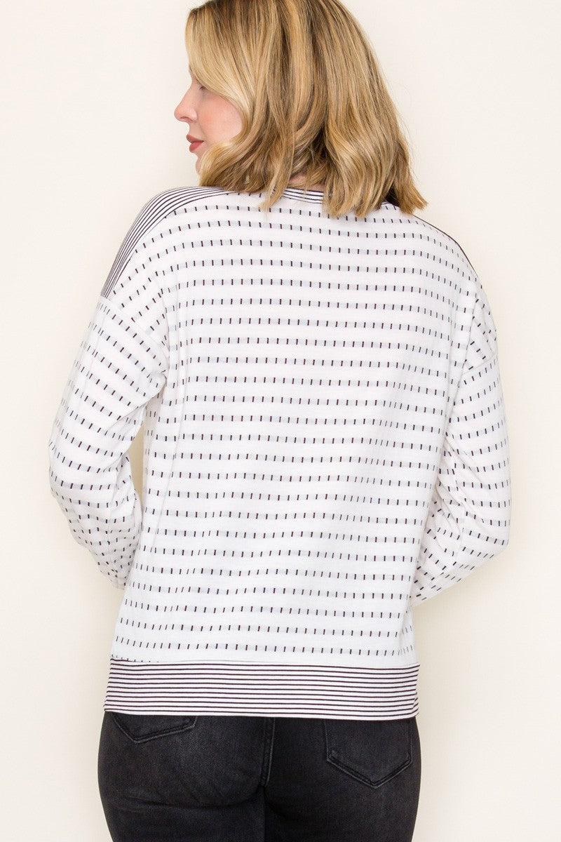 Dotted Line Knit Top - Ivory/Plum