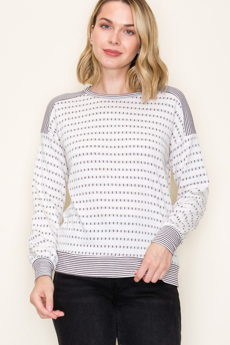 Dotted Line Knit Top - Ivory/Plum