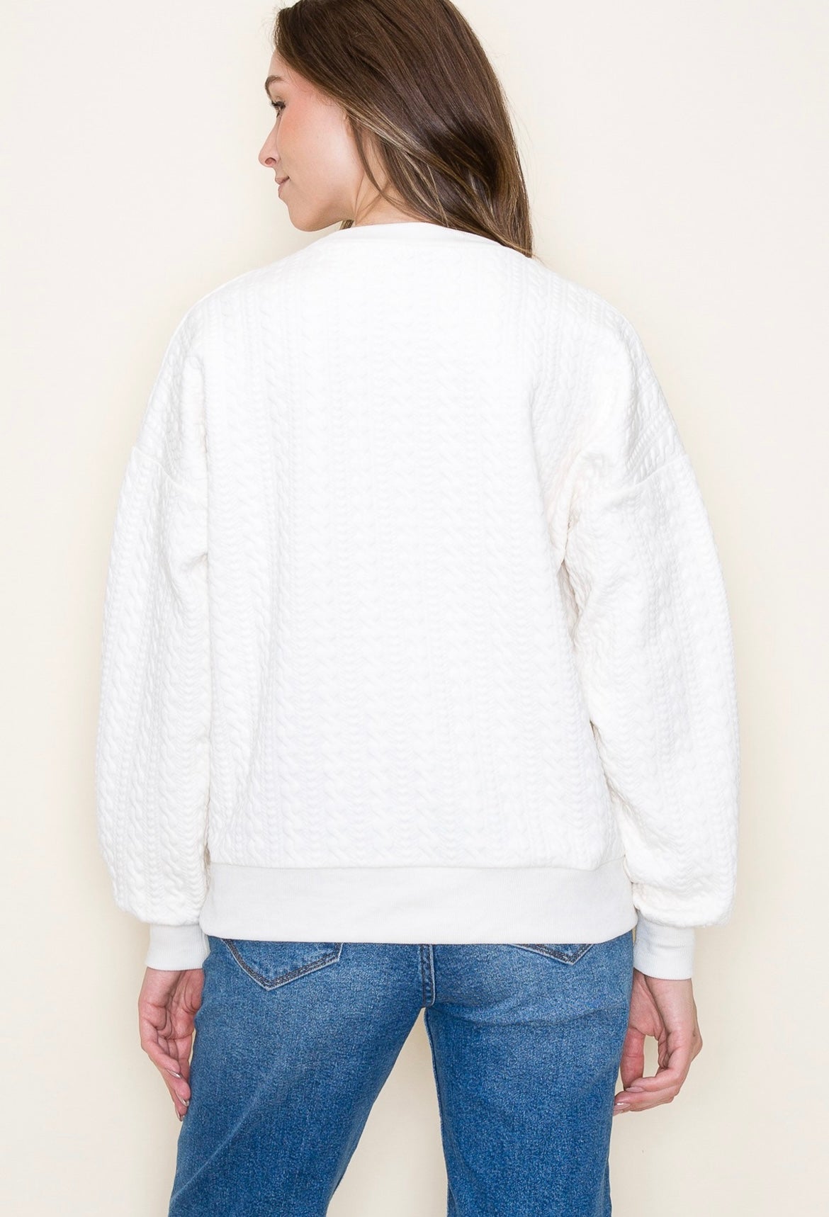 On Trend Cable Knit Sweatshirt-Cream