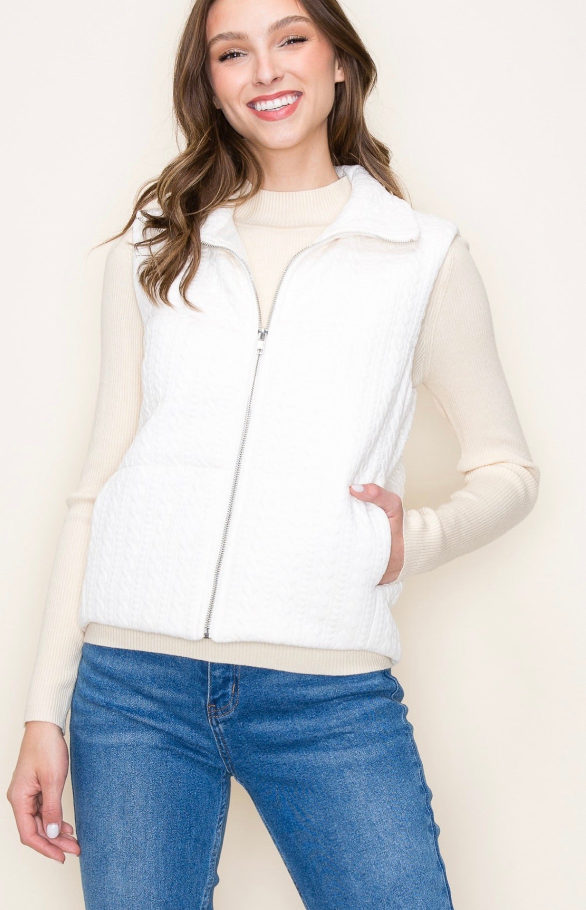 Cable Textured Vest - Cream