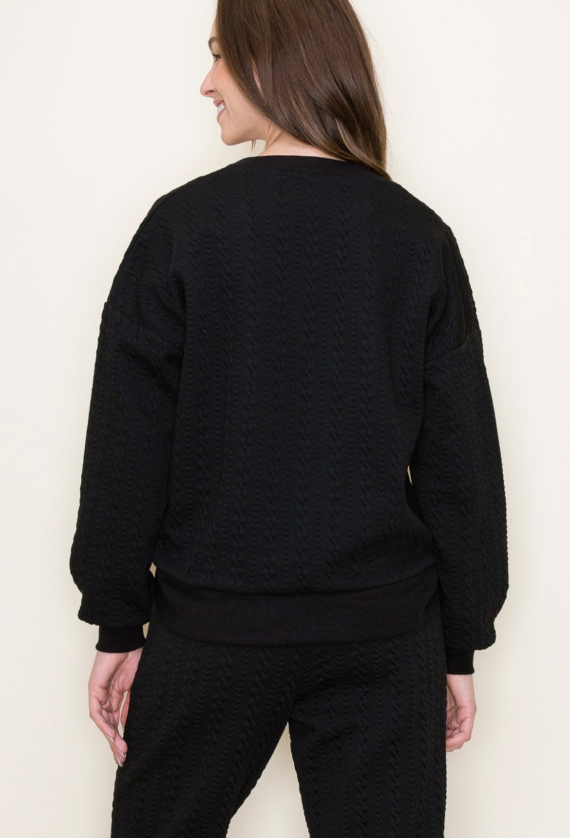 On Trend Cable Knit Sweatshirt-Black