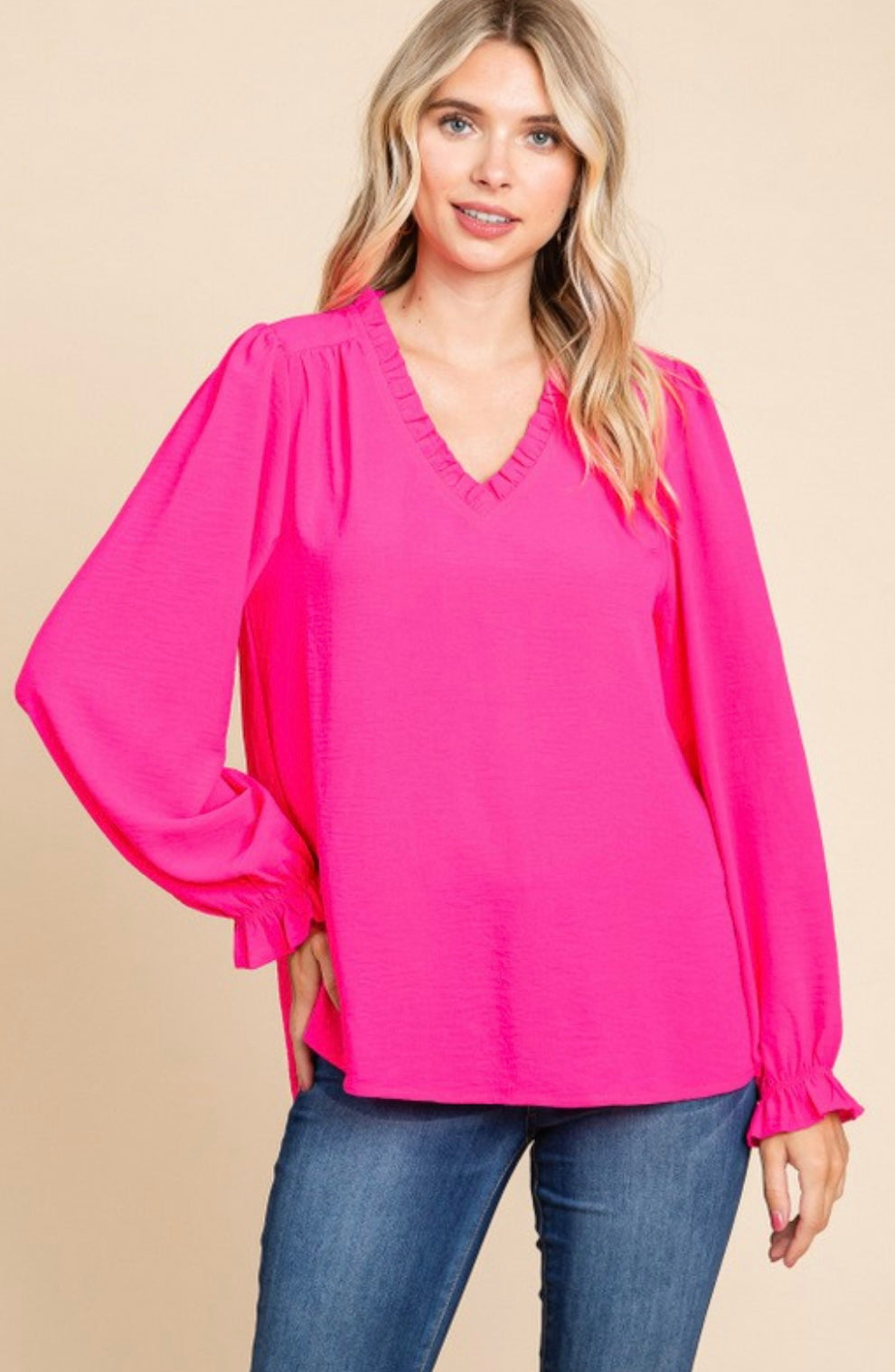 Hot Pink Ruffle Long SLeeve