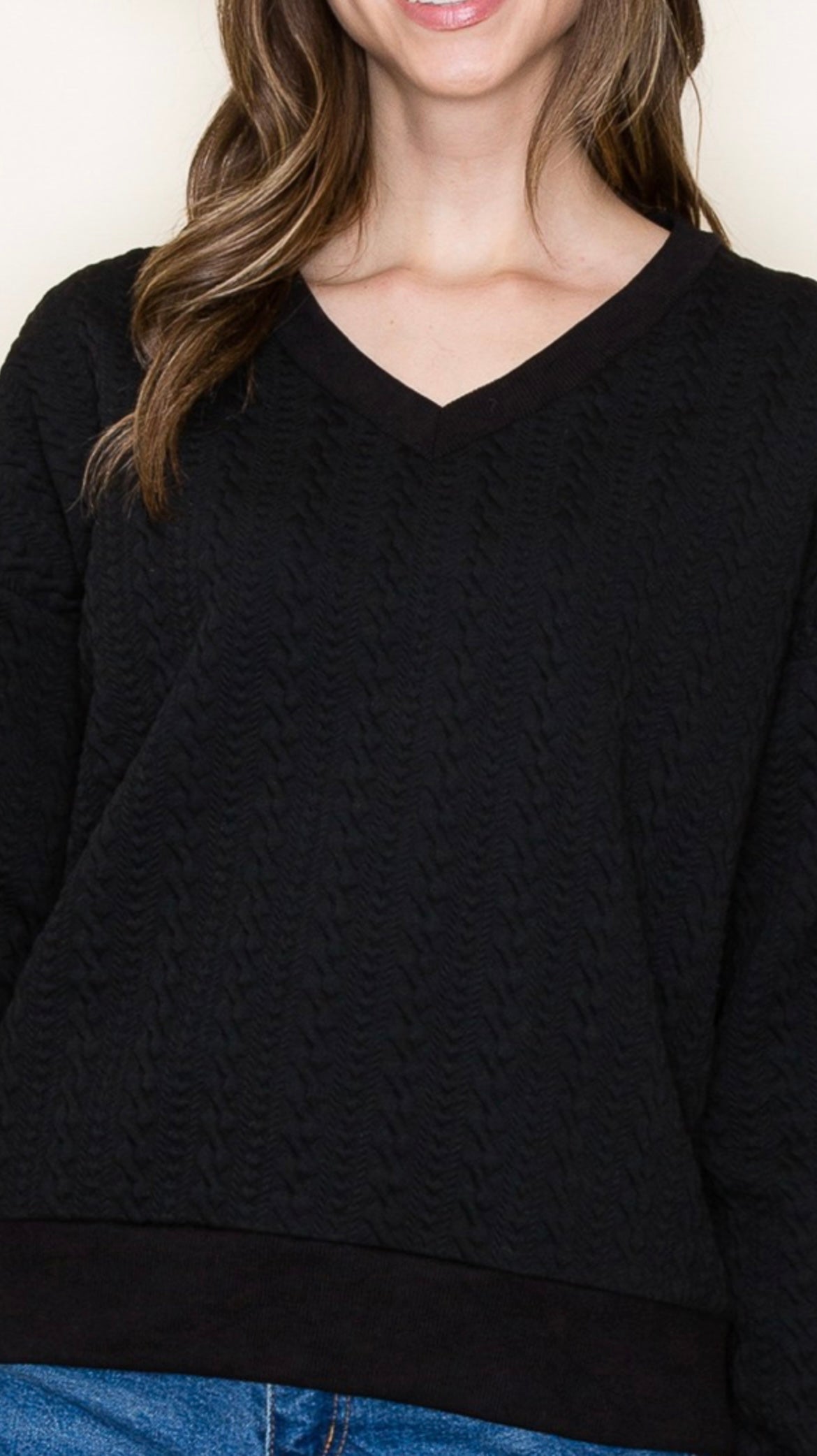 On Trend Cable Knit Sweatshirt-Black