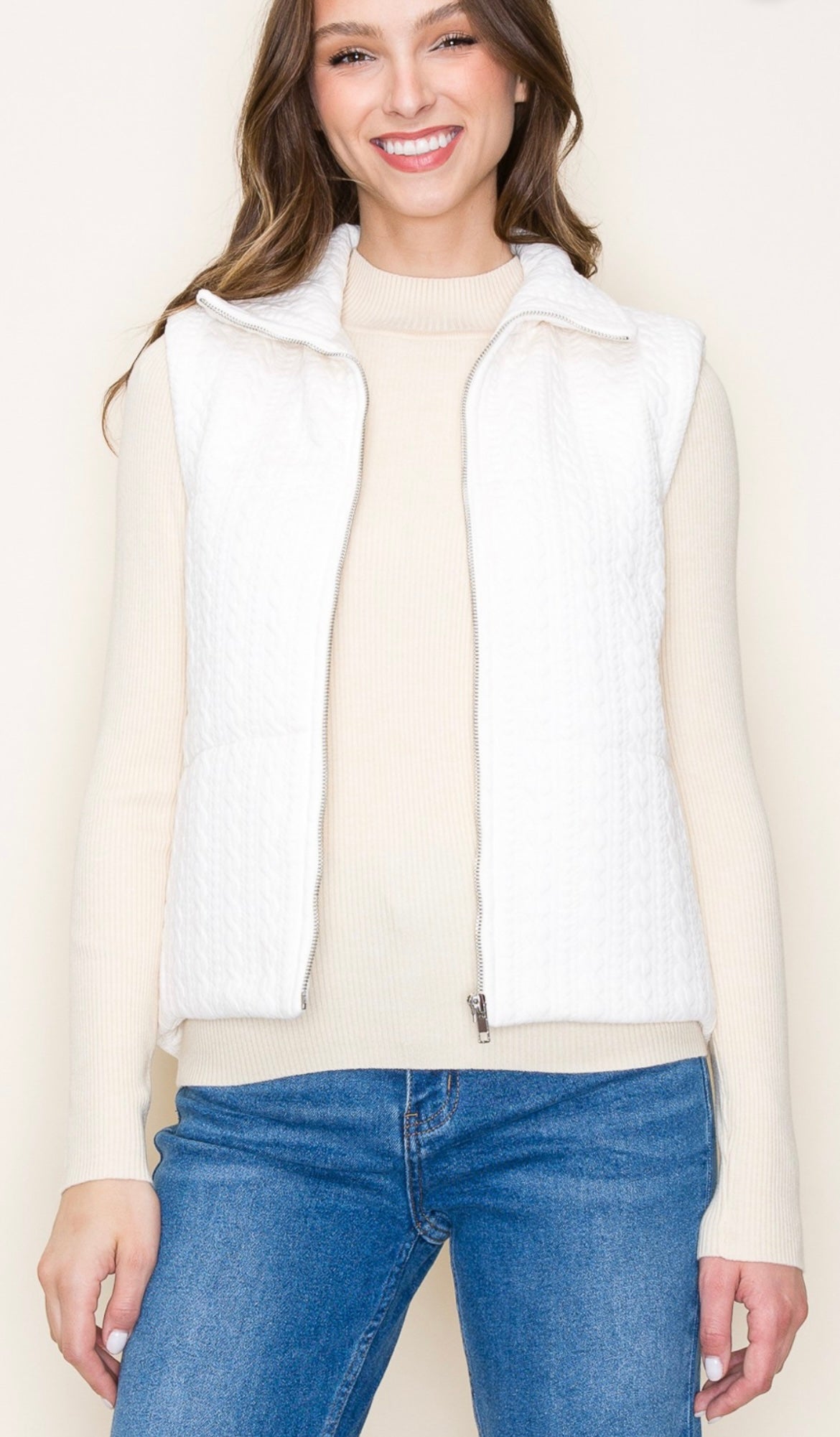 Cable Textured Vest - Cream