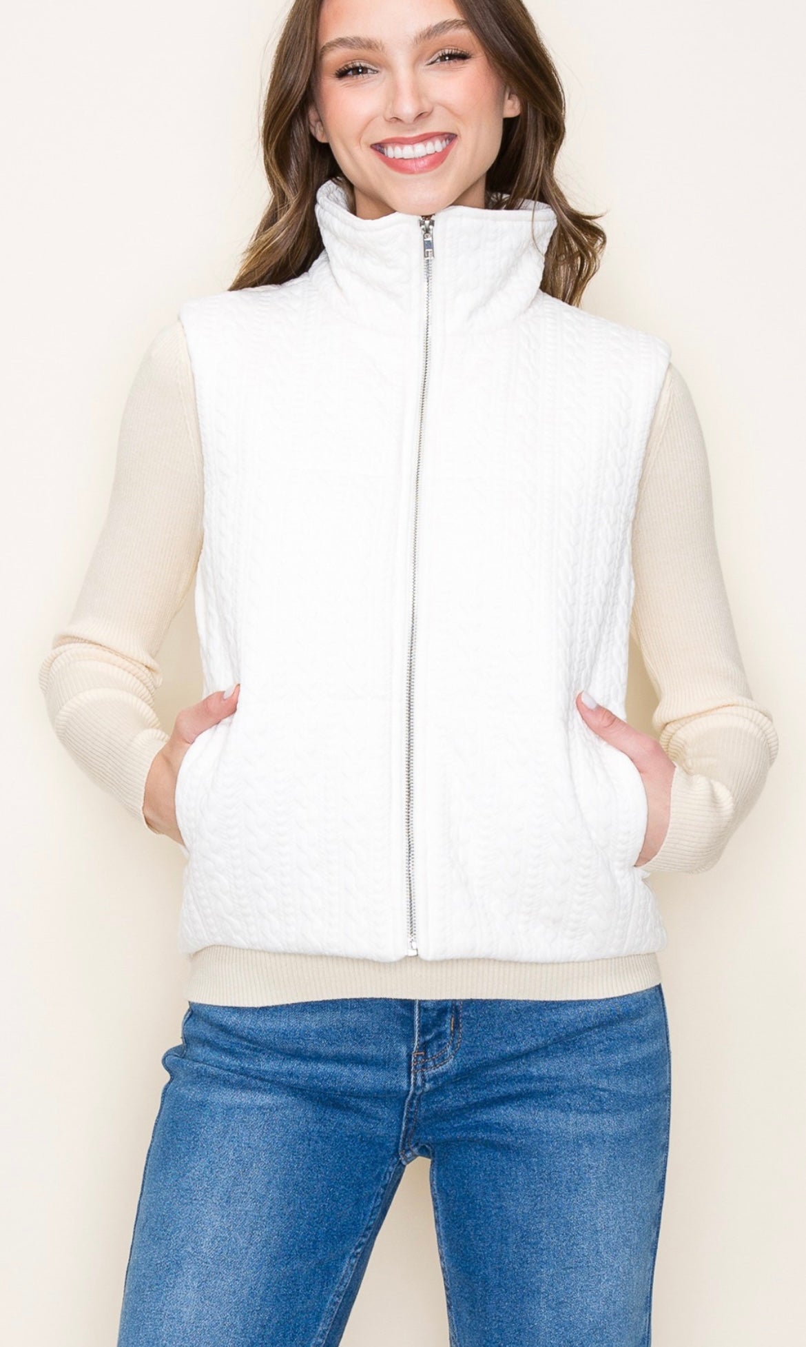 Cable Textured Vest - Cream