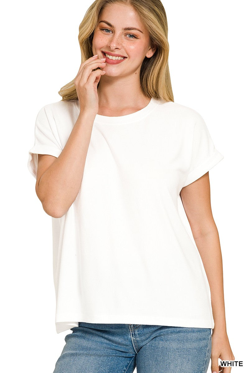 Soft Melange Hacci Round Neck Short Sleeve - White