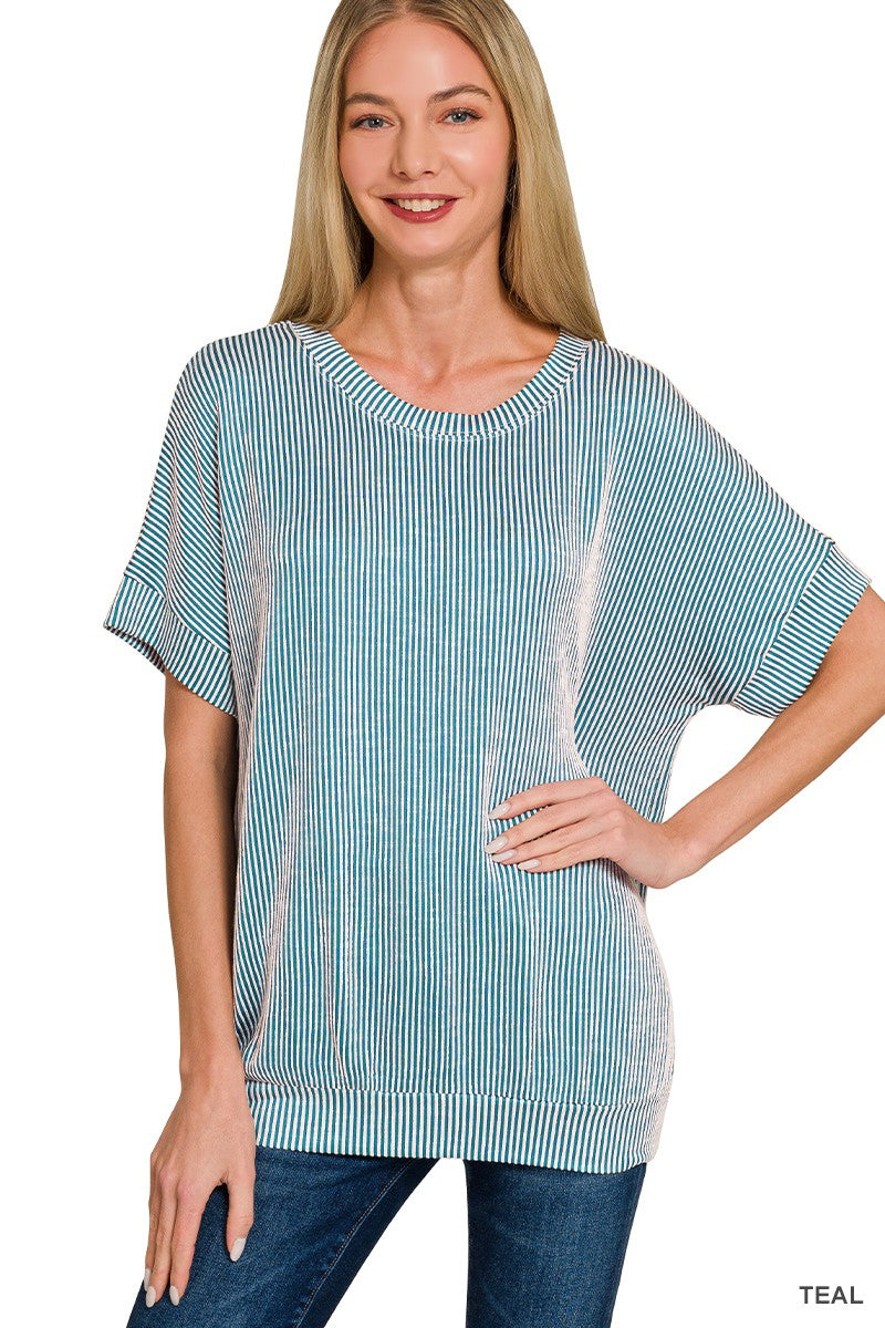 Corded Rib Short Sleeve Top - Teal