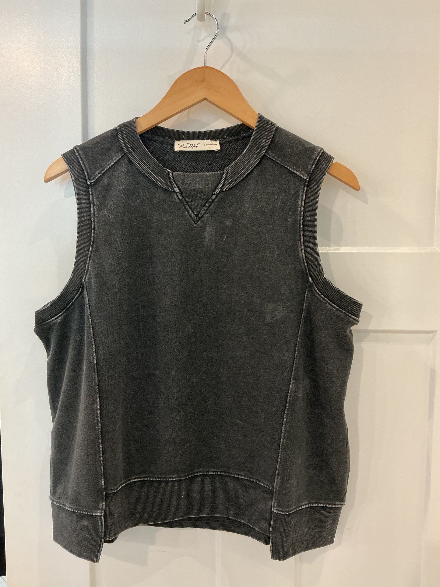 French Terry Sleeveless Top- Charcoal/Black