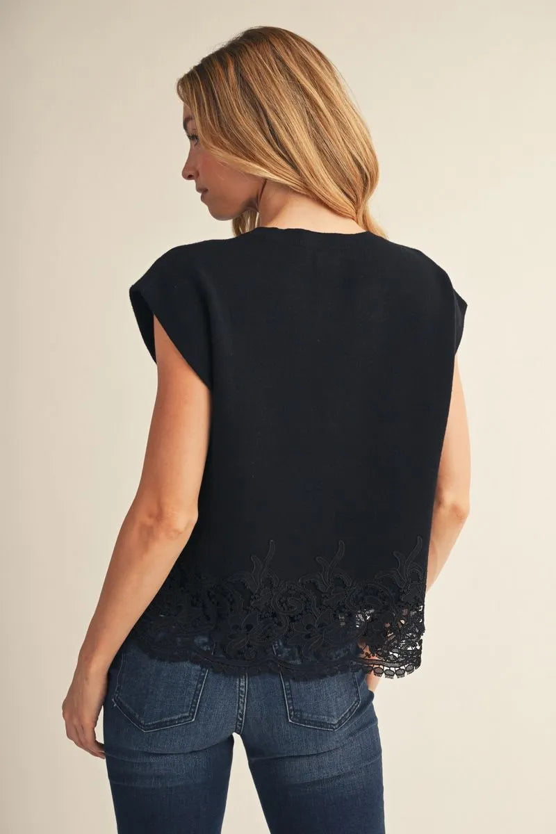 Lace Hem Detail: Black Sweater