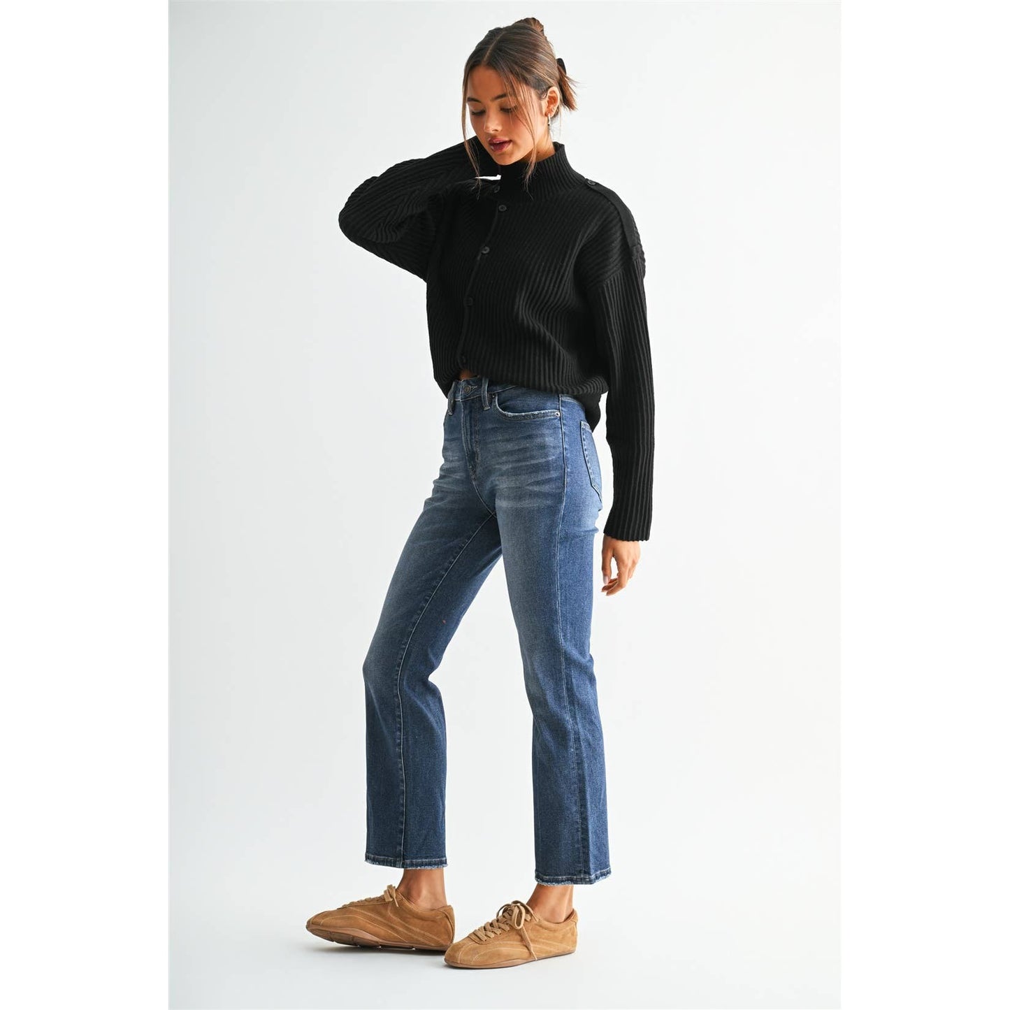 Tara-HR Straight Ankle Jean: Dark Tealish