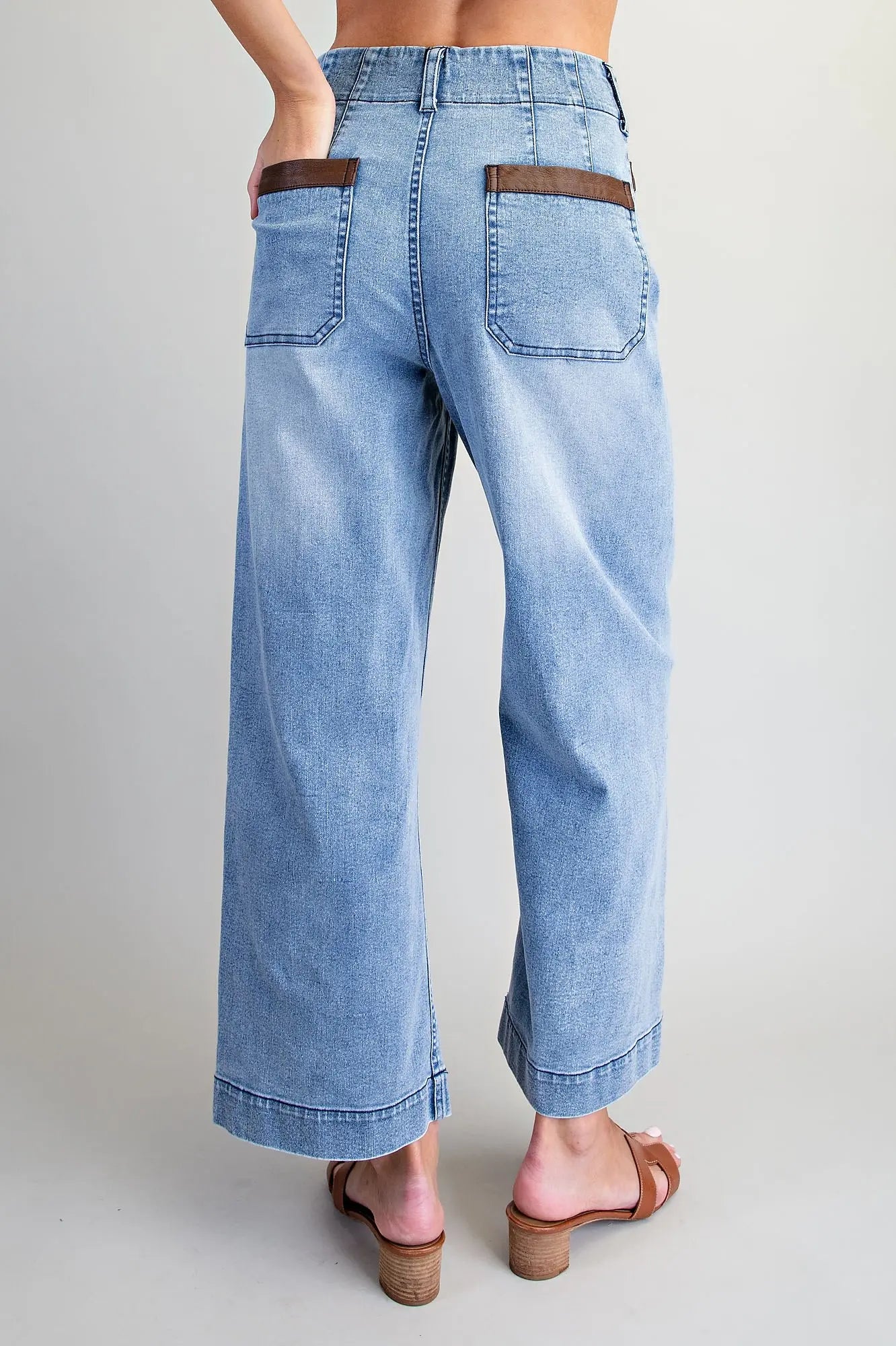 Leather Patch Pocket Cropped Denim