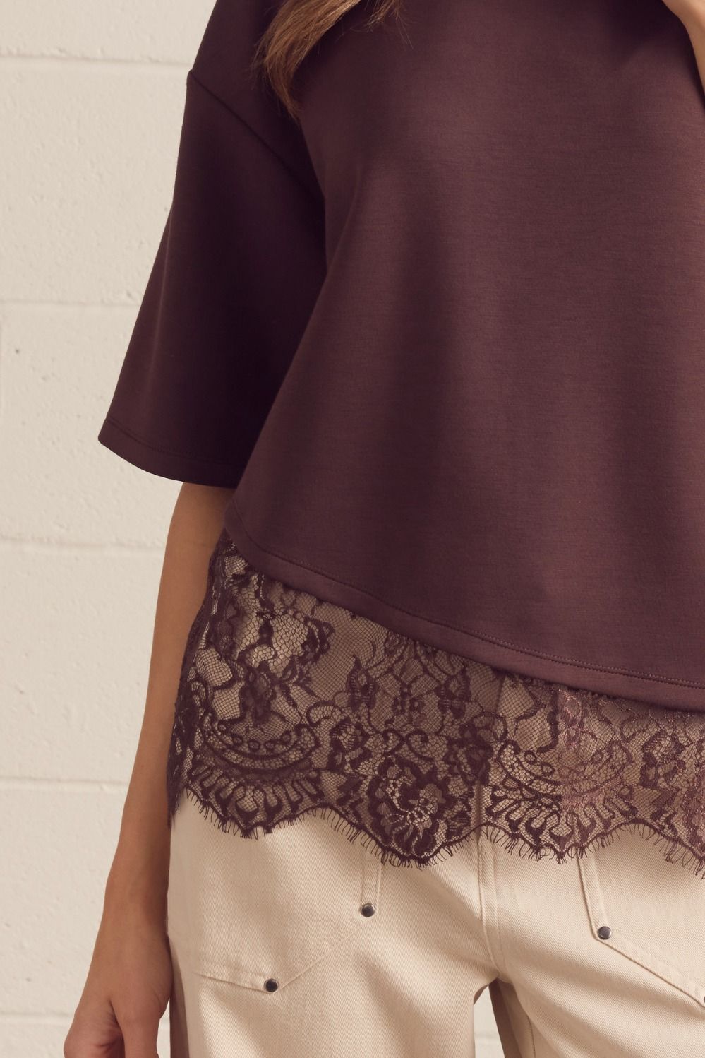 Slanted Hem Top with Lace
