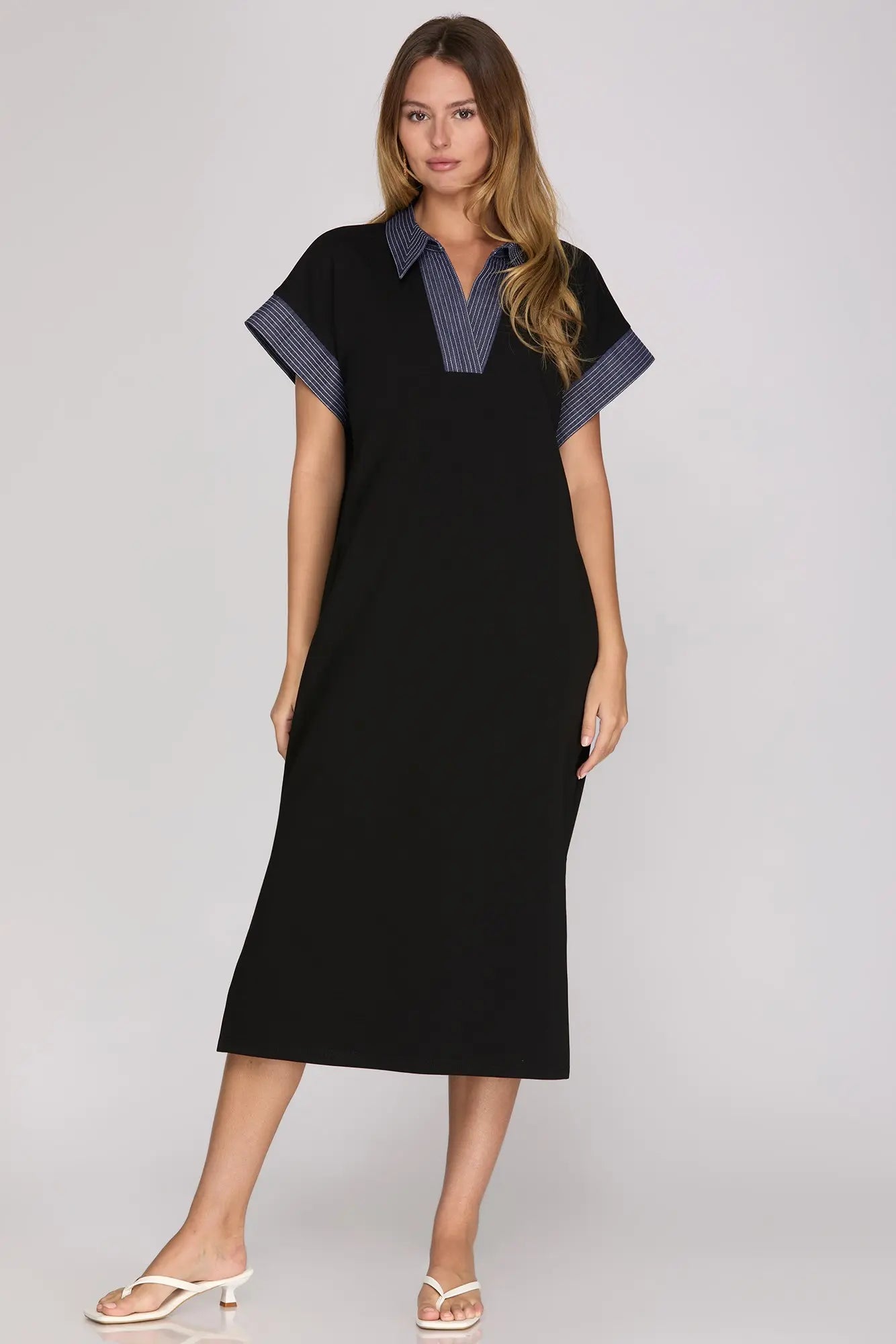 Black Maxi Dress with Denim Trim