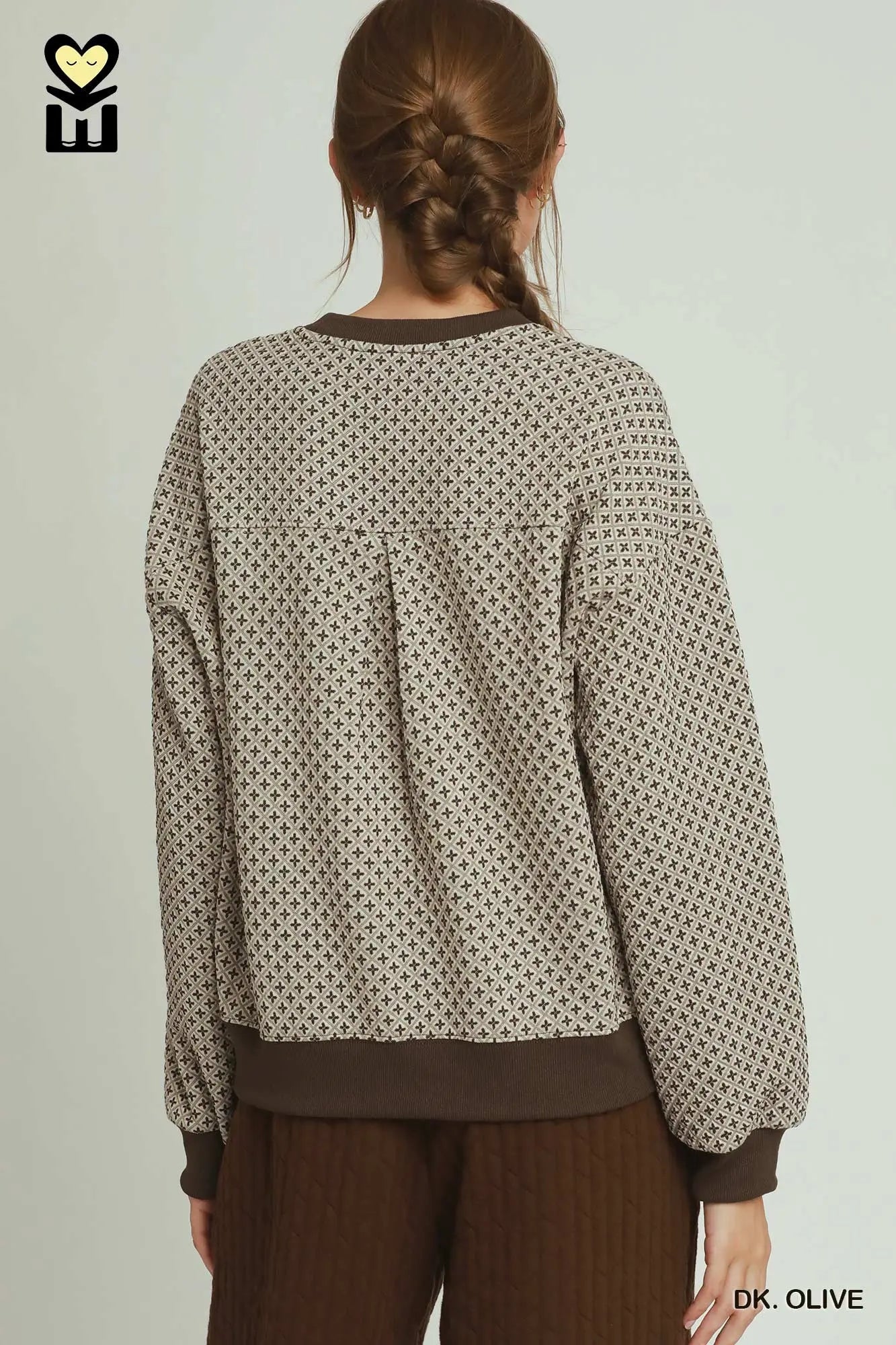Pattern Crewneck in Dark Olive