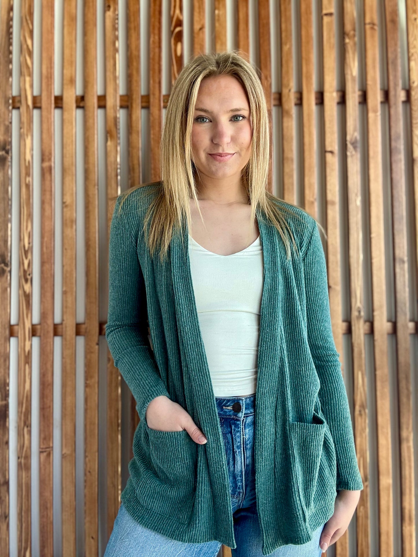 Heather Ribbed Open Front Cardigan - Ash Jade