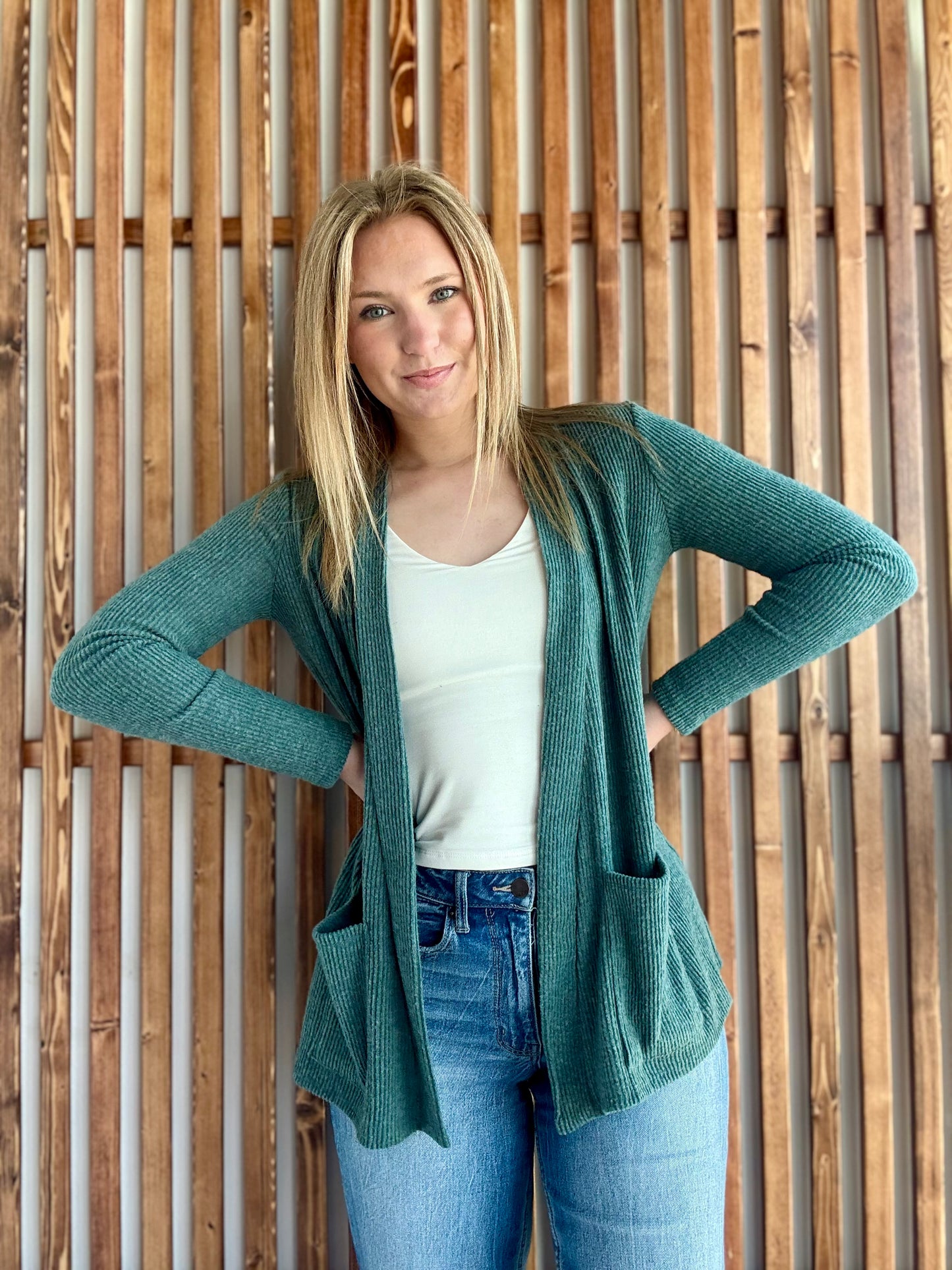 Heather Ribbed Open Front Cardigan - Ash Jade