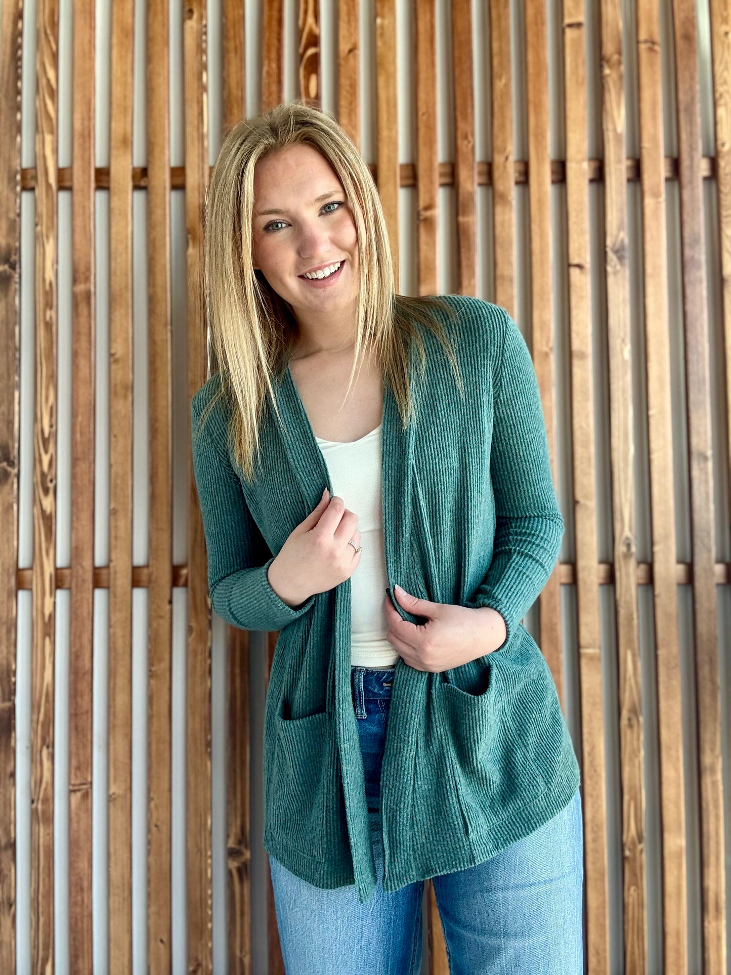 Heather Ribbed Open Front Cardigan - Ash Jade