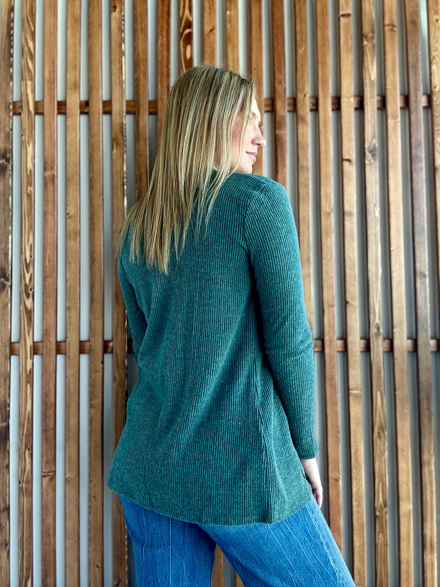 Heather Ribbed Open Front Cardigan - Ash Jade