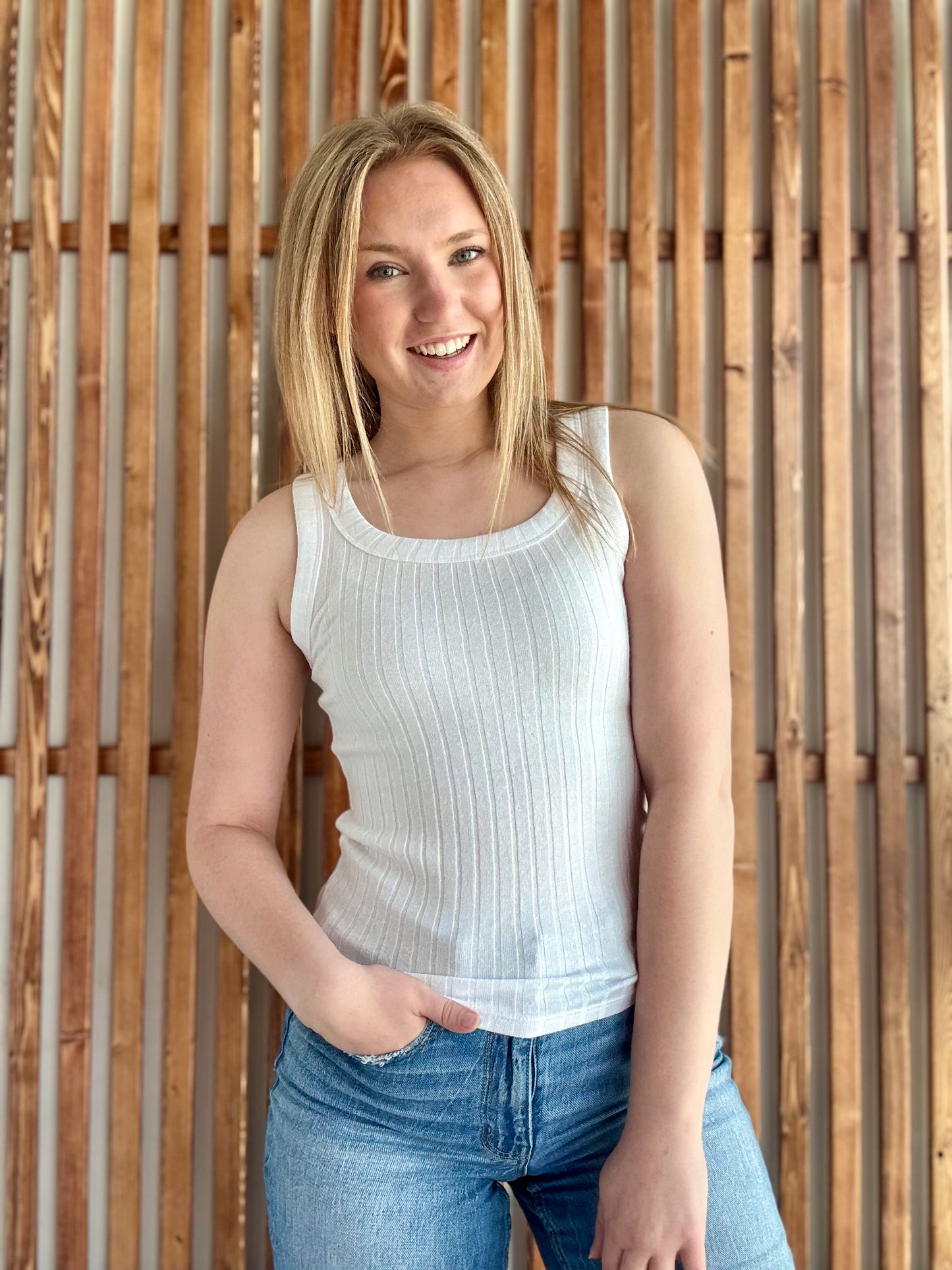 Melange Rib Tank Top - Off White