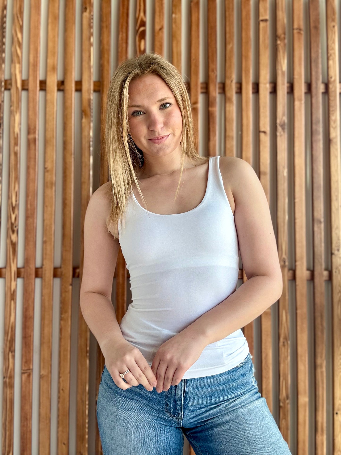 Seamless Tank Top With Built In Bra - White