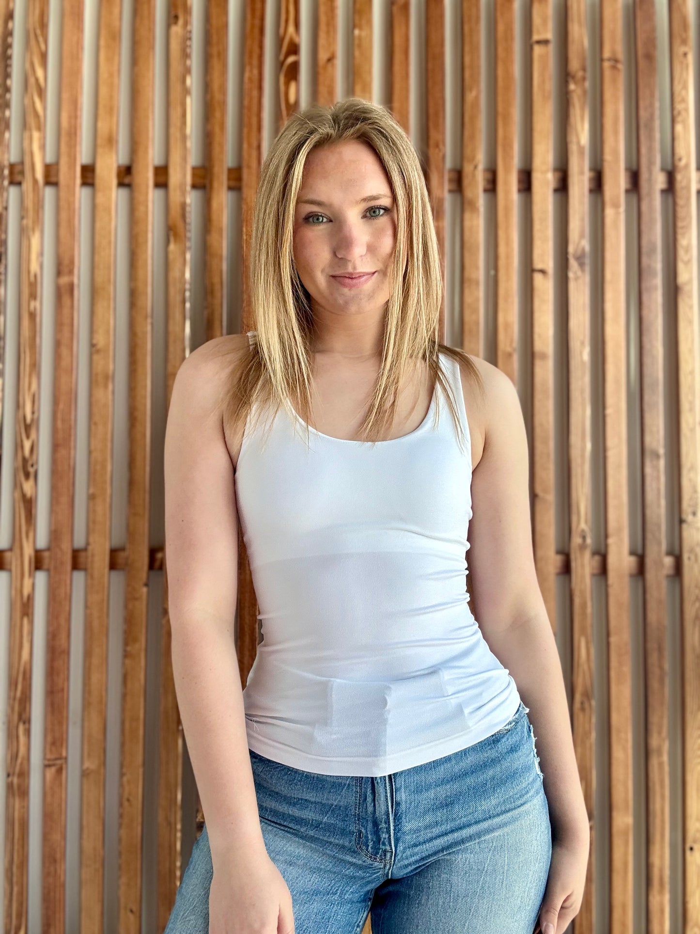 Seamless Tank Top With Built In Bra - White