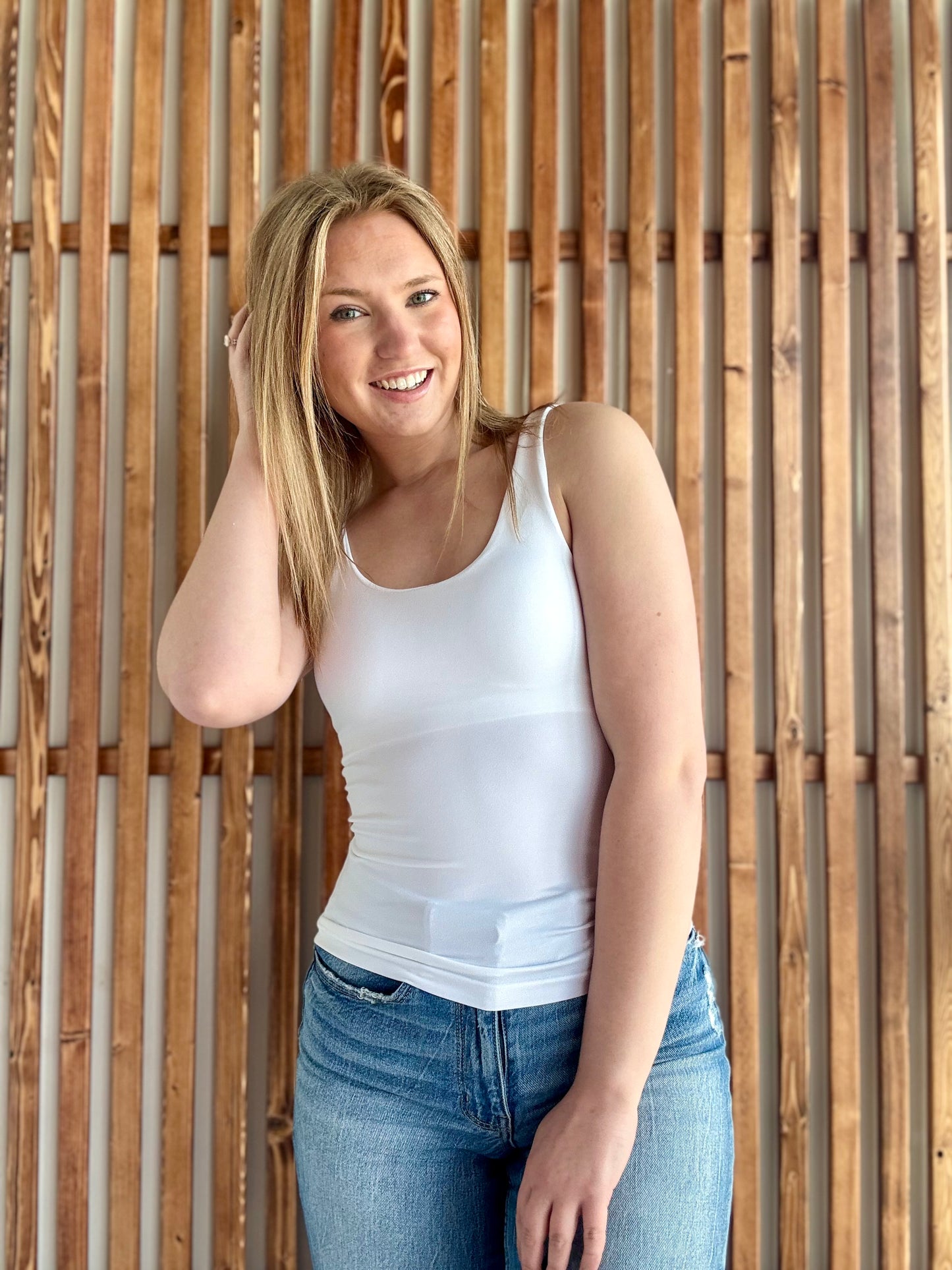 Seamless Tank Top With Built In Bra - White
