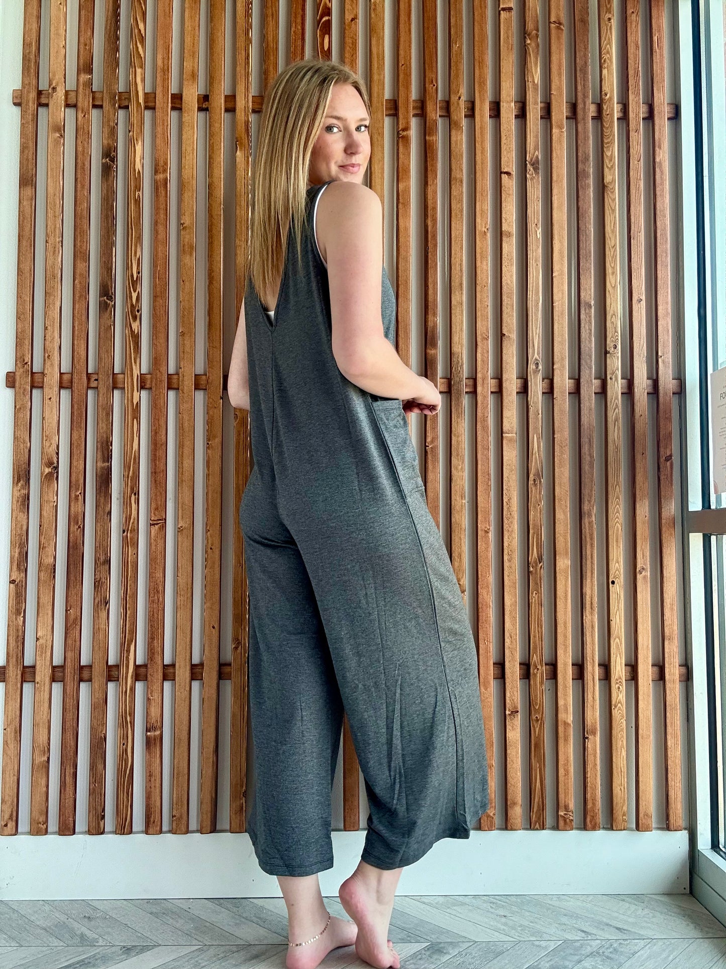 French Terry Deep V Neck Jumpsuit