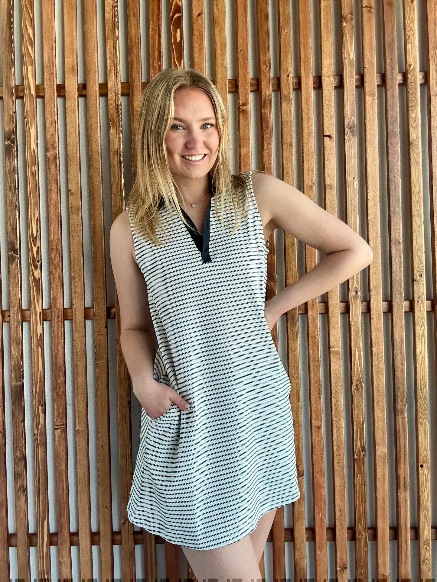 Black & White Striped Collared Dress