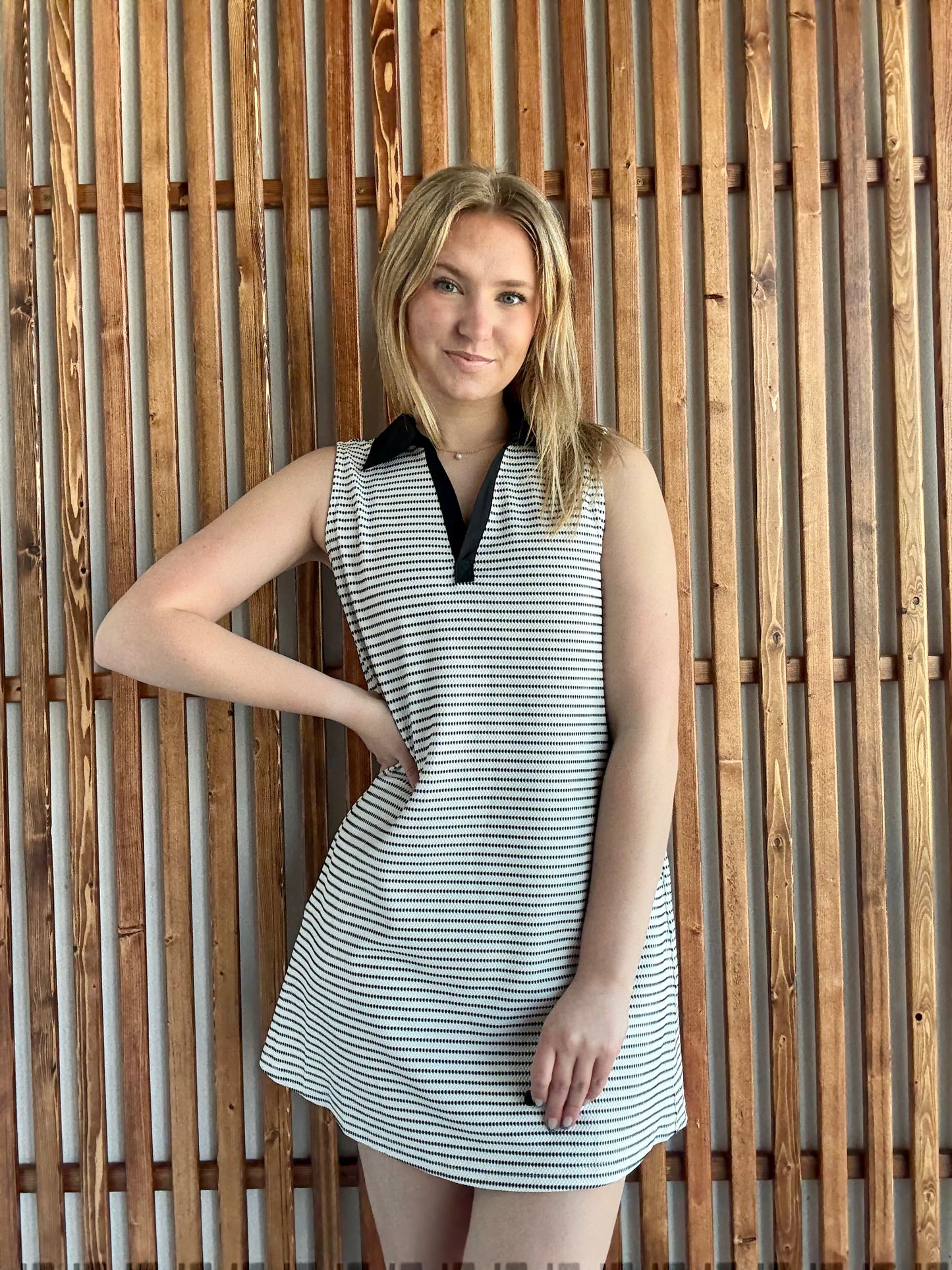 Black & White Striped Collared Dress