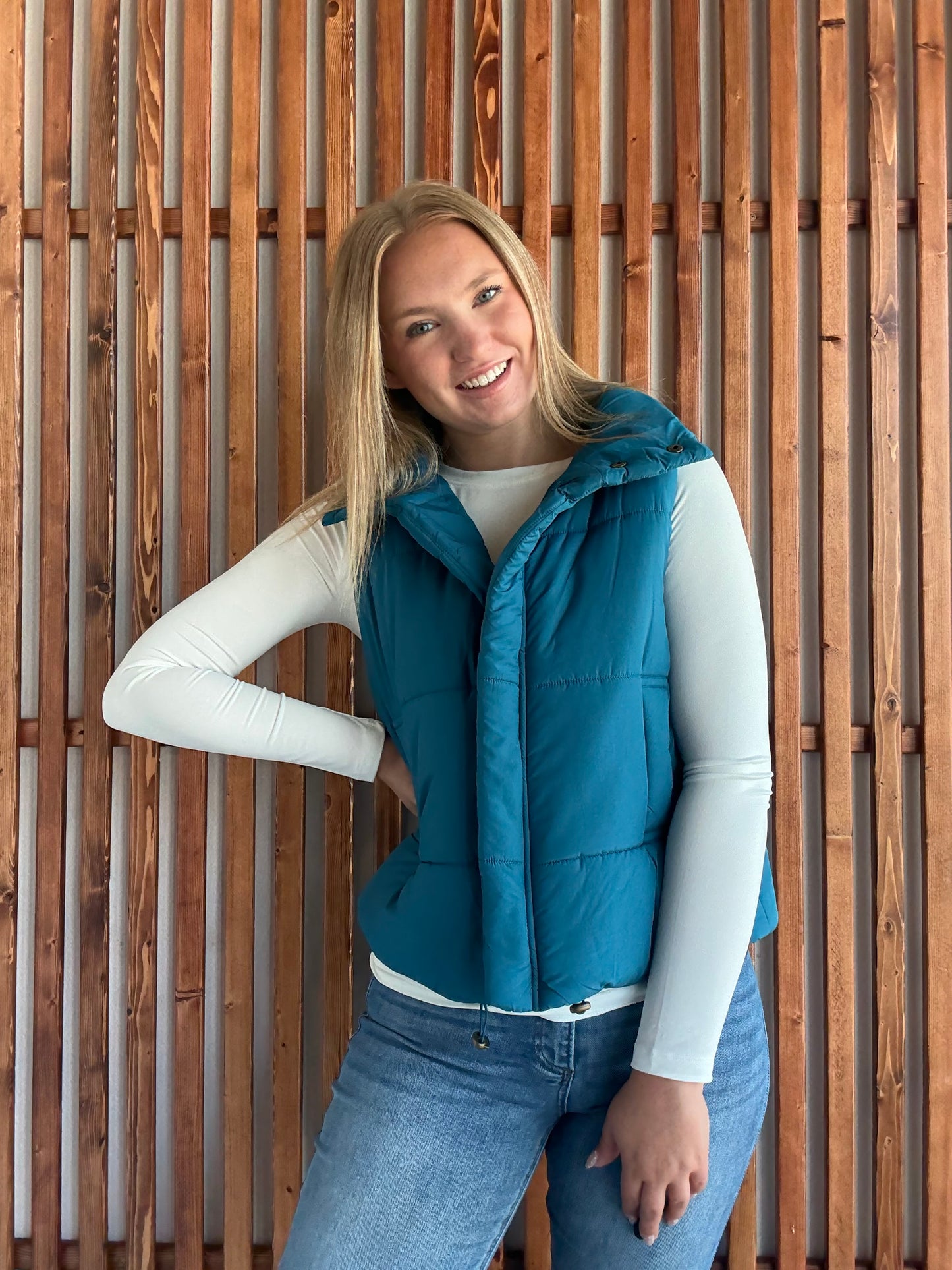 High Neck Puffer Vest - Teal