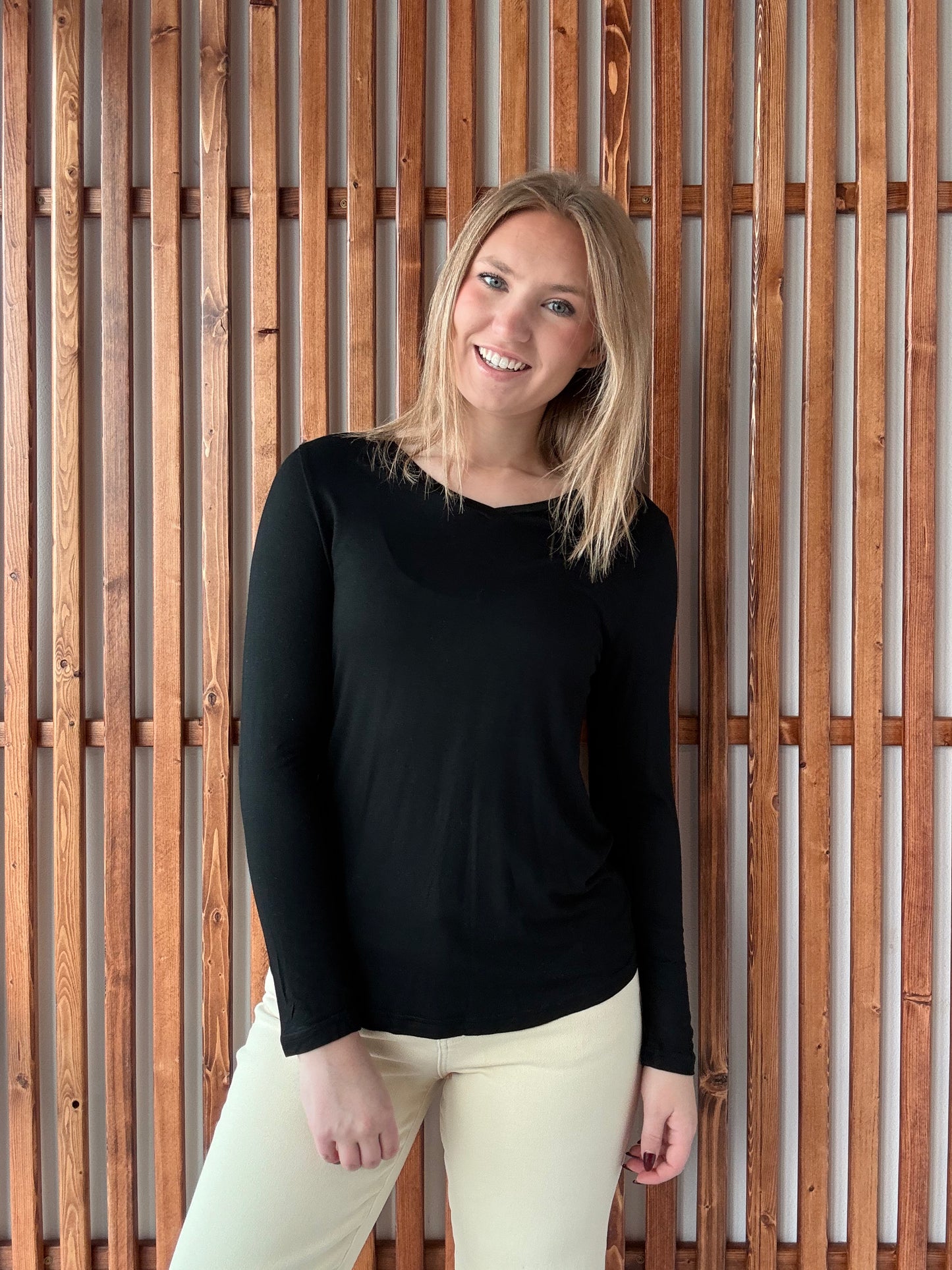 V Neck Long Sleeve Black