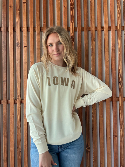 Iowa Distressed Crew Sweatshirt - Cream