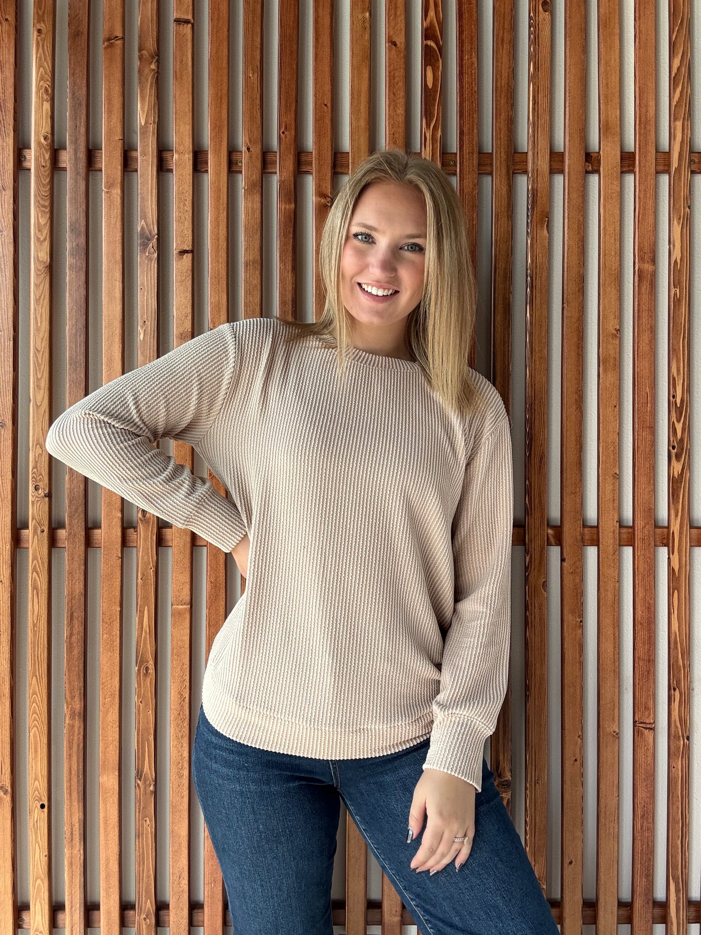 Ribbed Round Neck Long Sleeve - Ash Mocha