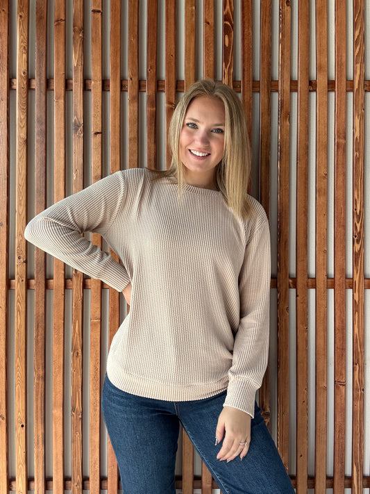 Ribbed Round Neck Long Sleeve - Ash Mocha